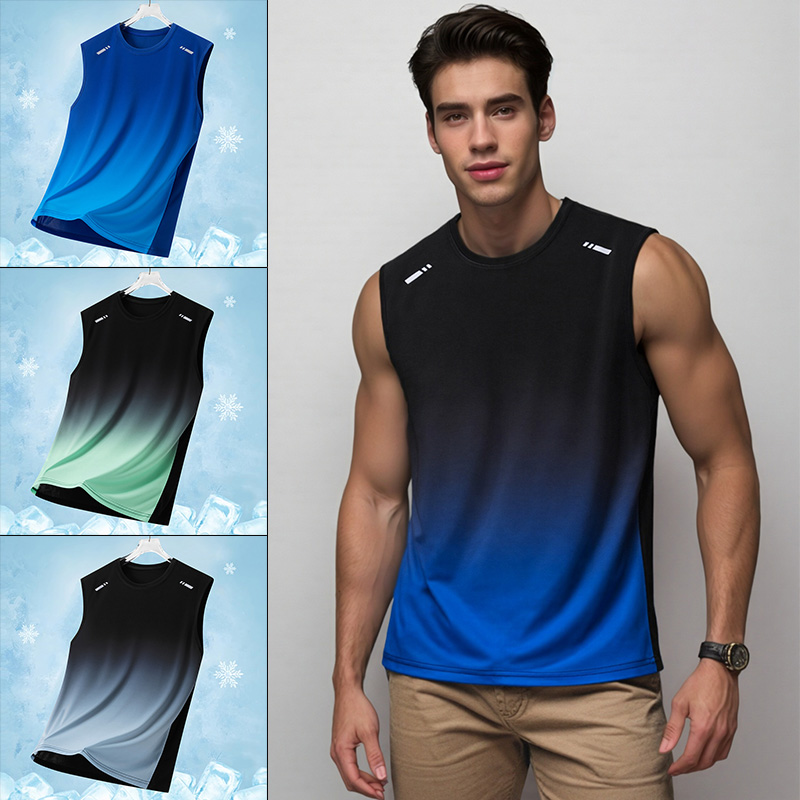 Sleeveless Undershirt - Men Gradient Sports Vest Lightweight Sleeveless