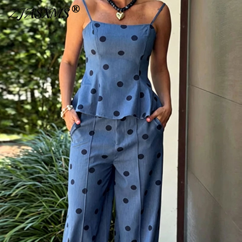Vintage Dot Print Chambray Two - Suspender Tank Top recension och pris