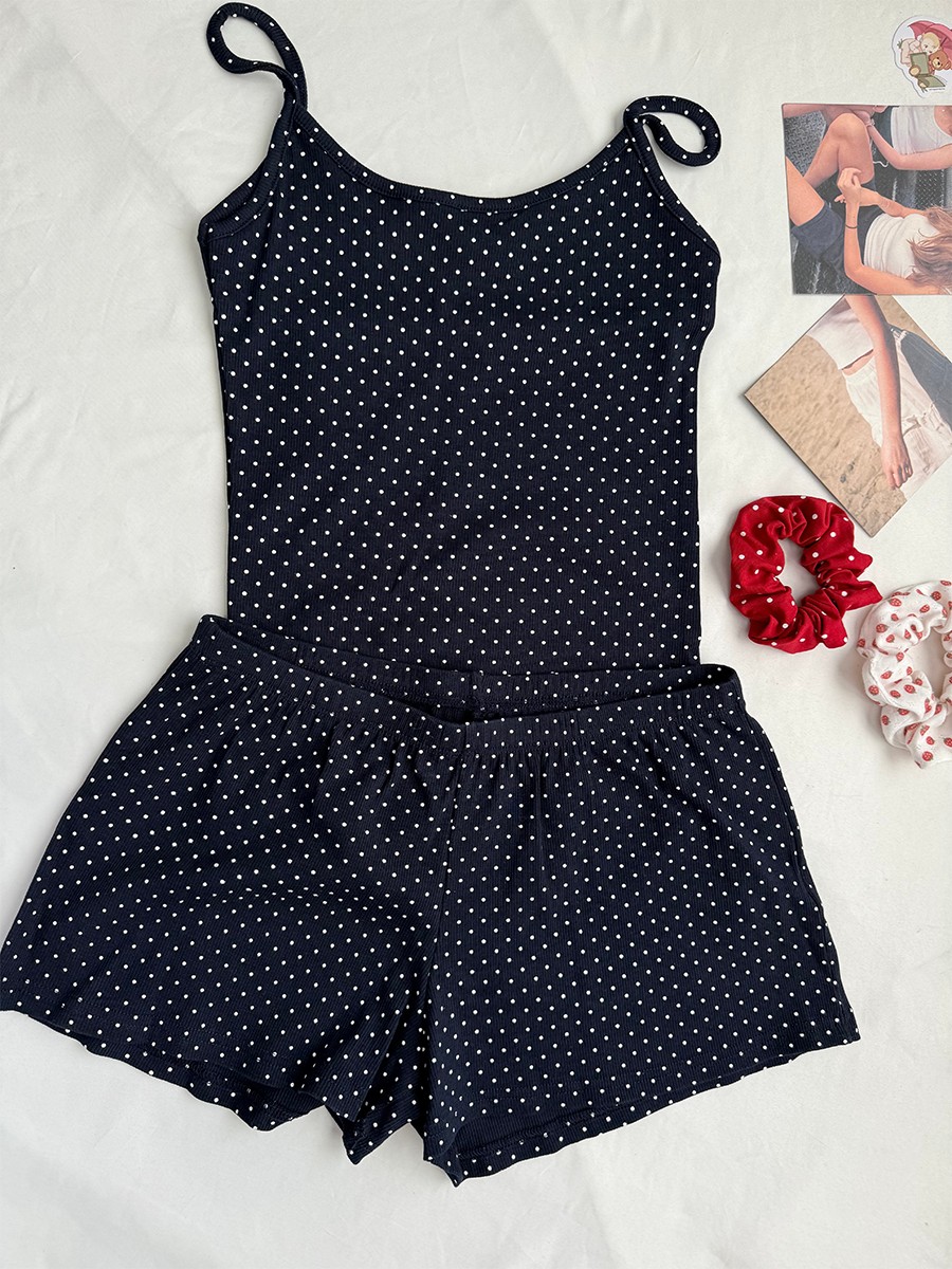 Navy Dot Ribbed Shorts Sets Wo - Tank Top Ribbed recension och pris